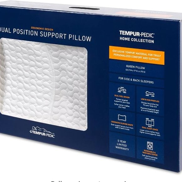 Tempur-Pedic Dual Position Support Memory Foam Pillow Back Sleepers - Picture 5 of 5